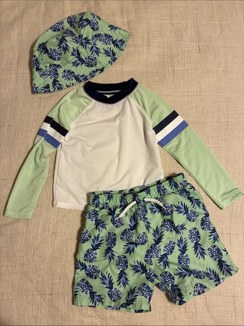 Kids Pineapple Swim Rashguard Set - Green & Blue